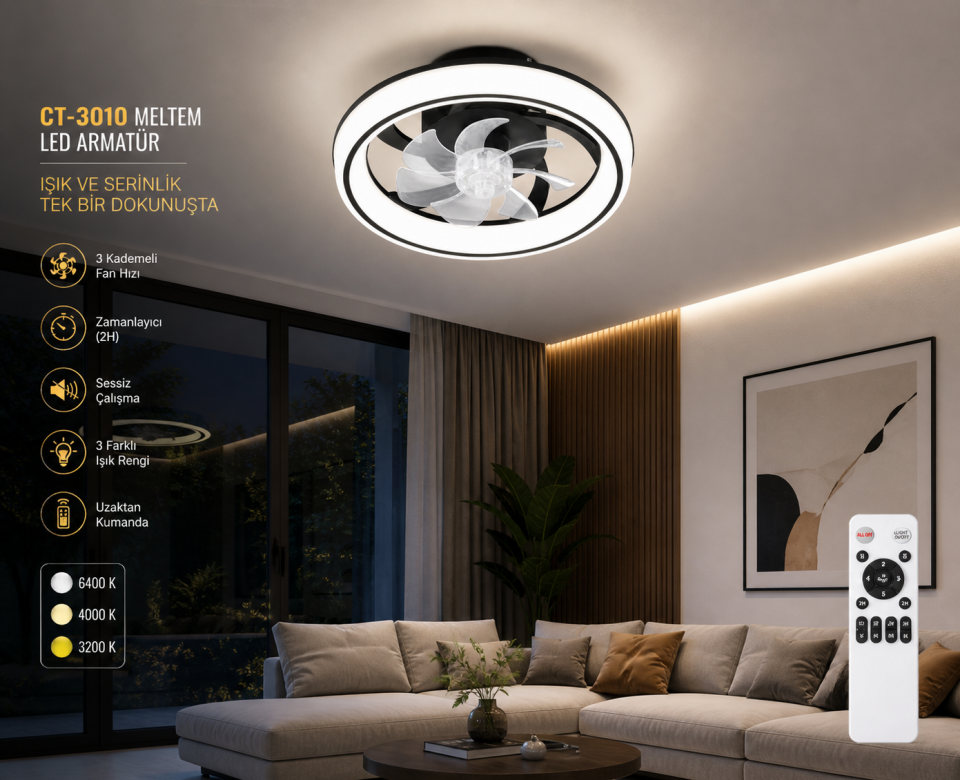 CATA CT-3010 Meltem LED Fanlı Tavan Armatürü
