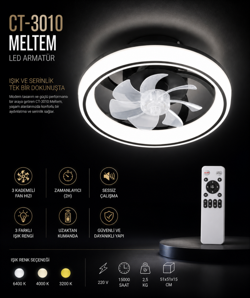 CATA CT-3010 Meltem LED Fanlı Tavan Armatürü