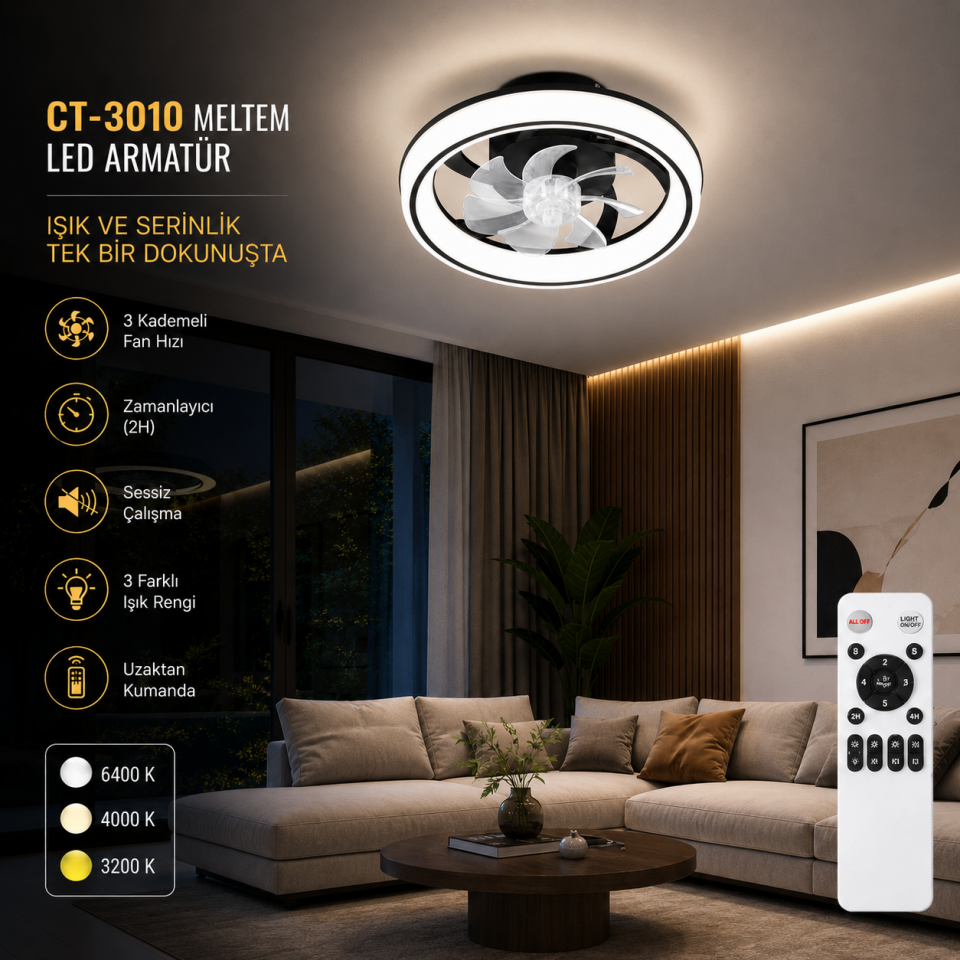 CATA CT-3010 Meltem LED Fanlı Tavan Armatürü