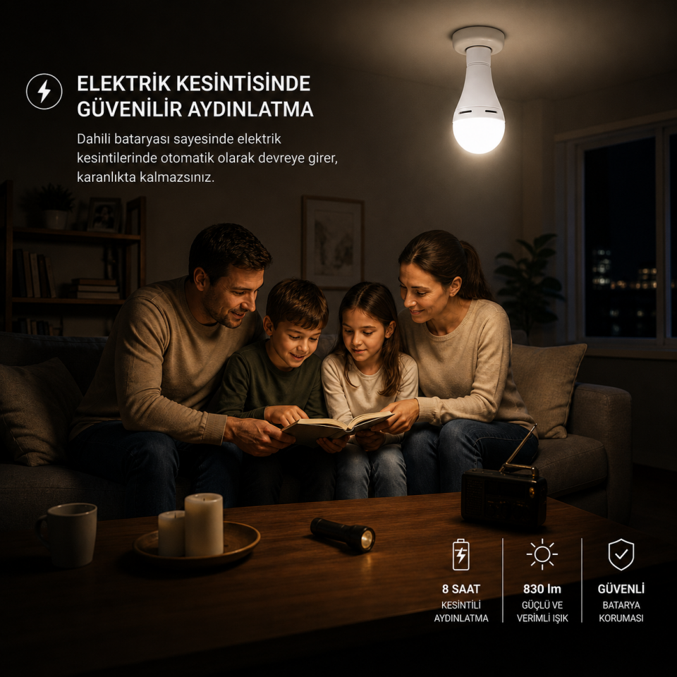 CATA CT-4229 9W Şarjlı LED Ampul Beyaz Işık 6400K