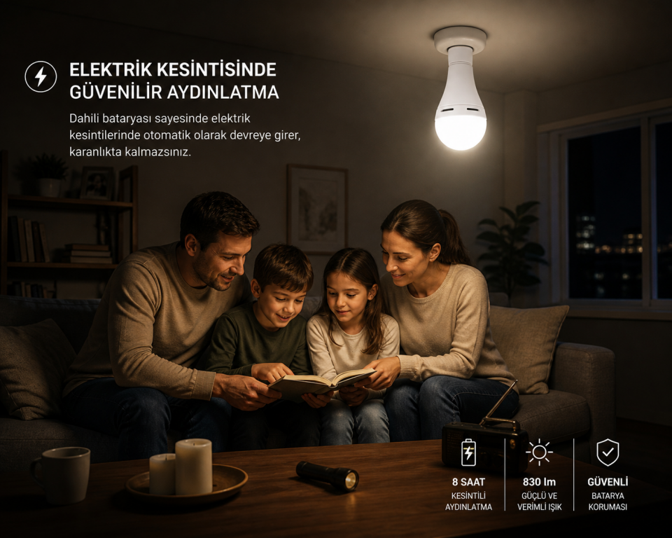 CATA CT-4229 9w Şarjlı LED Ampul Soğuk Beyaz 6400K