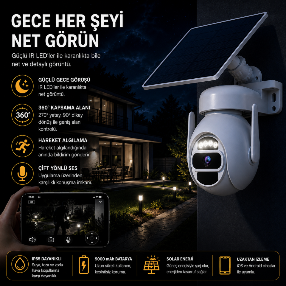 CATA CT-4052 3MP Akıllı Solar WiFi Kamera
