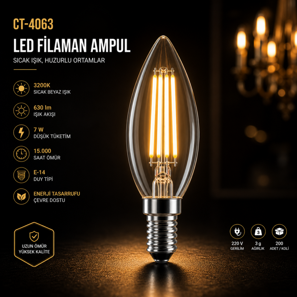 CATA CT-4063 7w LED Filaman Ampul 3200k