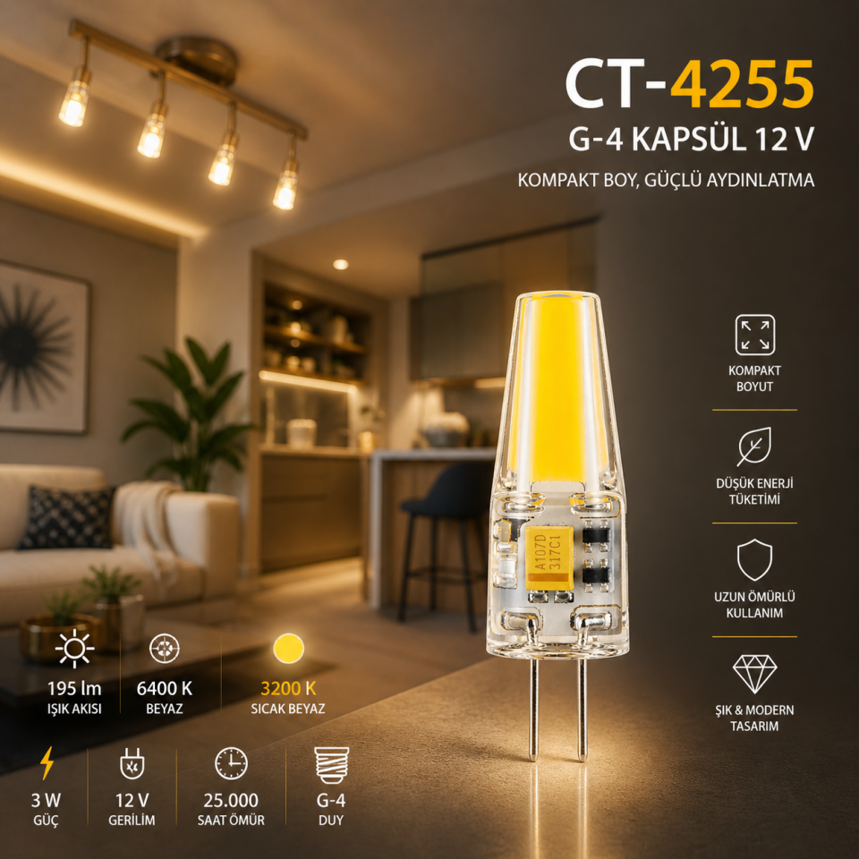 CATA CT-4255 3W G4 Kapsül 12V LED Ampul