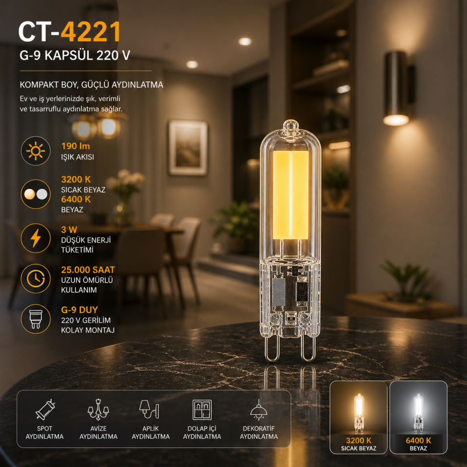 CATA CT-4221 3W G9 Kapsül LED Ampul