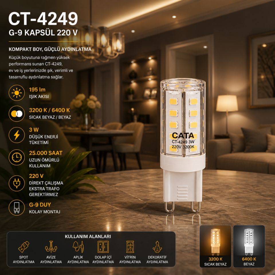 CATA CT-4249 3W G9 Kapsül LED Ampul