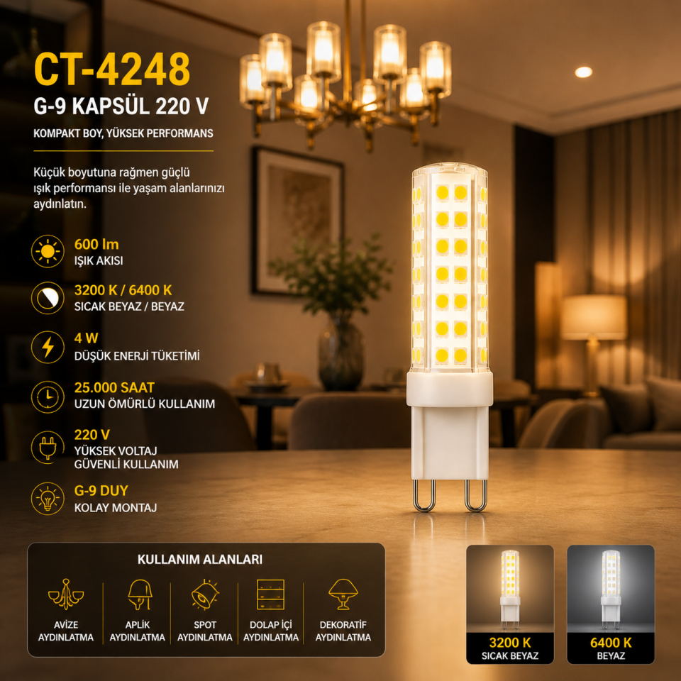 CATA CT-4248 4W G9 Kapsül LED Ampul