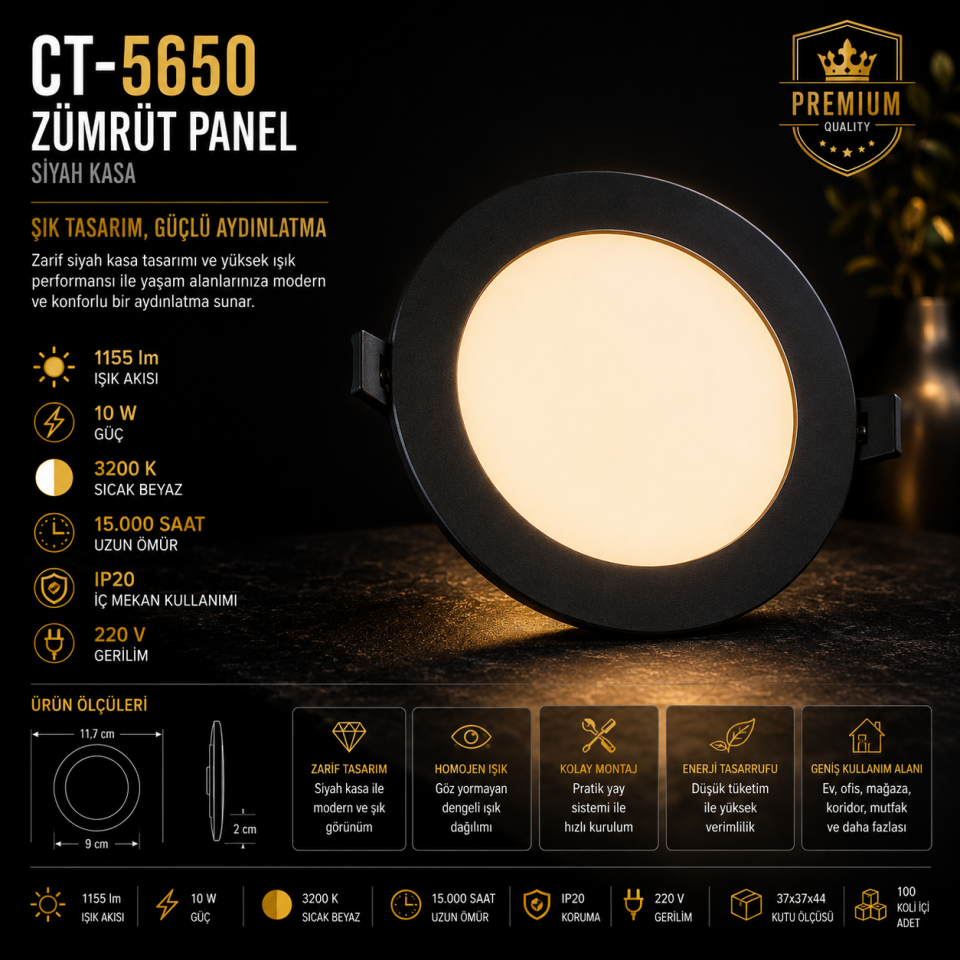 CATA CT-5650 10W Zümrüt Panel LED