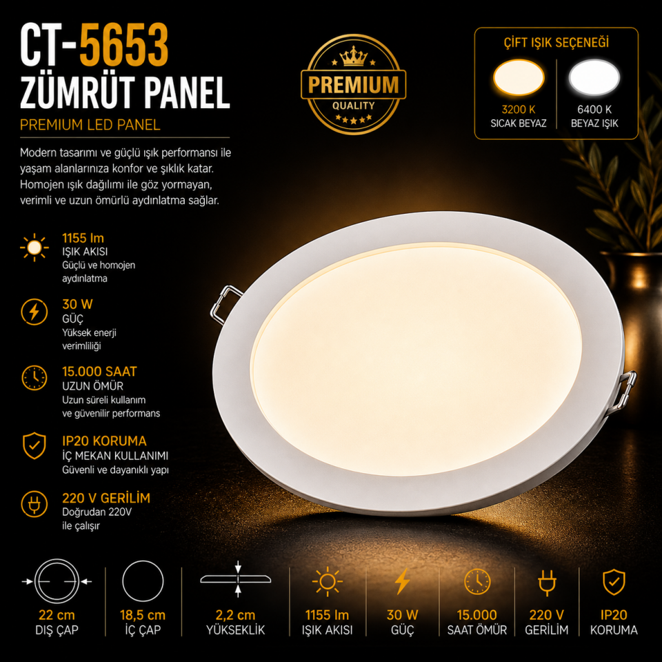 CATA CT-5653 30W Zümrüt Panel LED