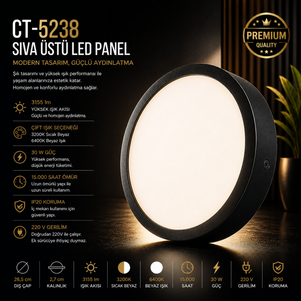CATA CT-5238 30W Sıva Üstü LED Panel