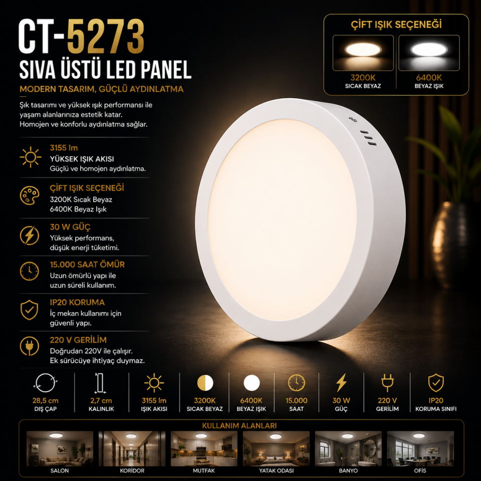 CATA CT-5273 30W Sıva Üstü LED Panel