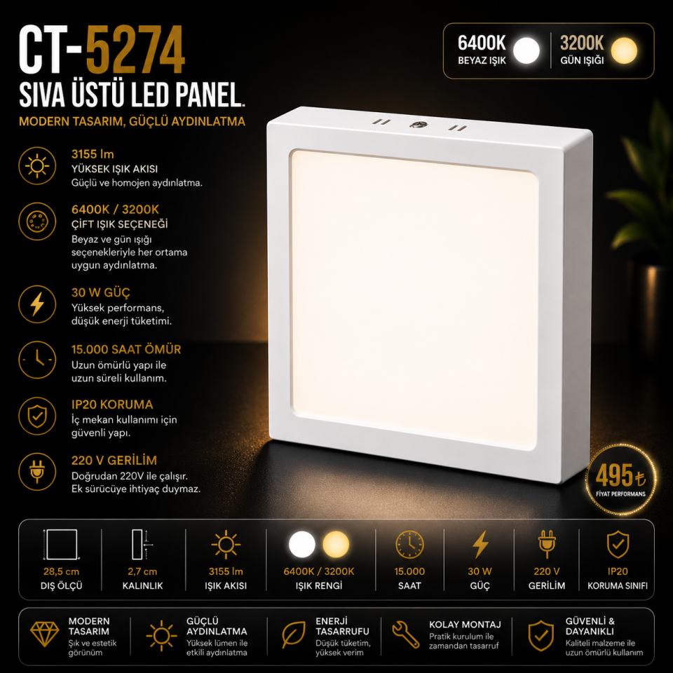CATA CT-5274 30W Sıva Üstü LED Panel