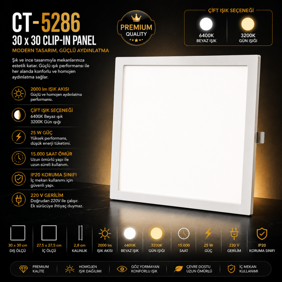 CATA CT-5286 25W 30x30 Clip-In Panel