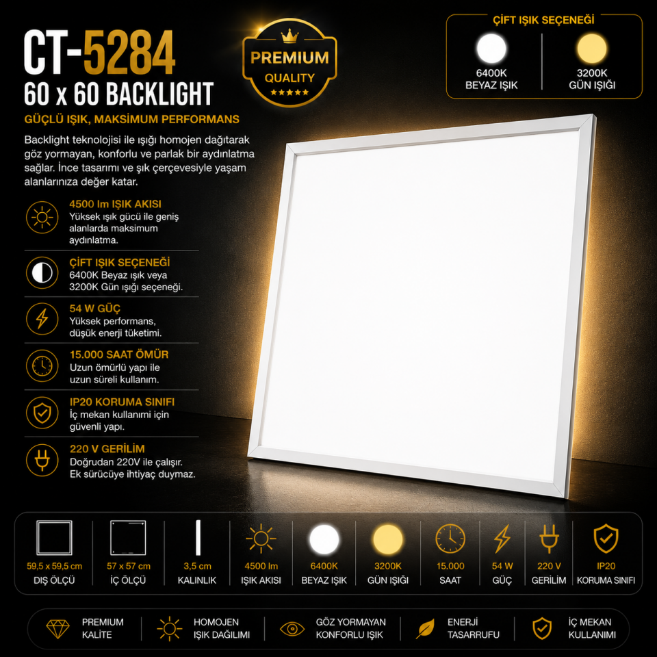 CATA CT-5284 54W 60x60 Backlight Panel 10 ADET