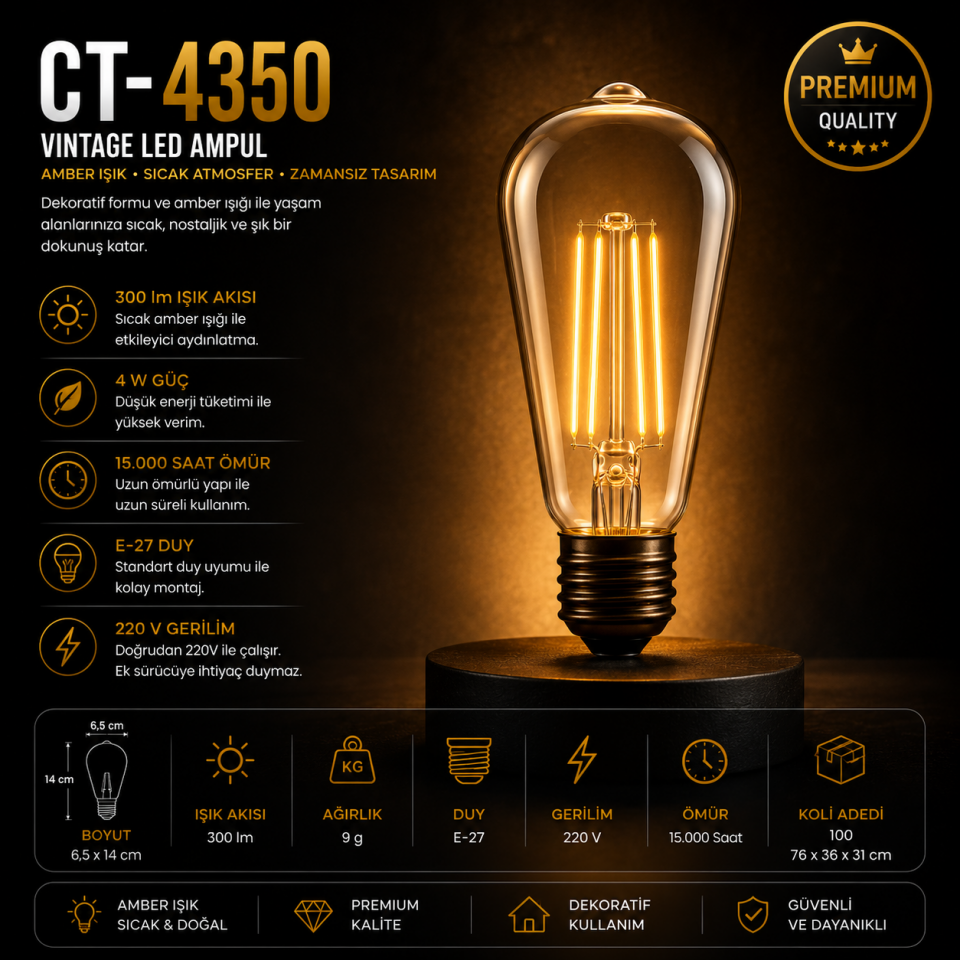 CATA CT-4350 4W Vintage LED Ampul