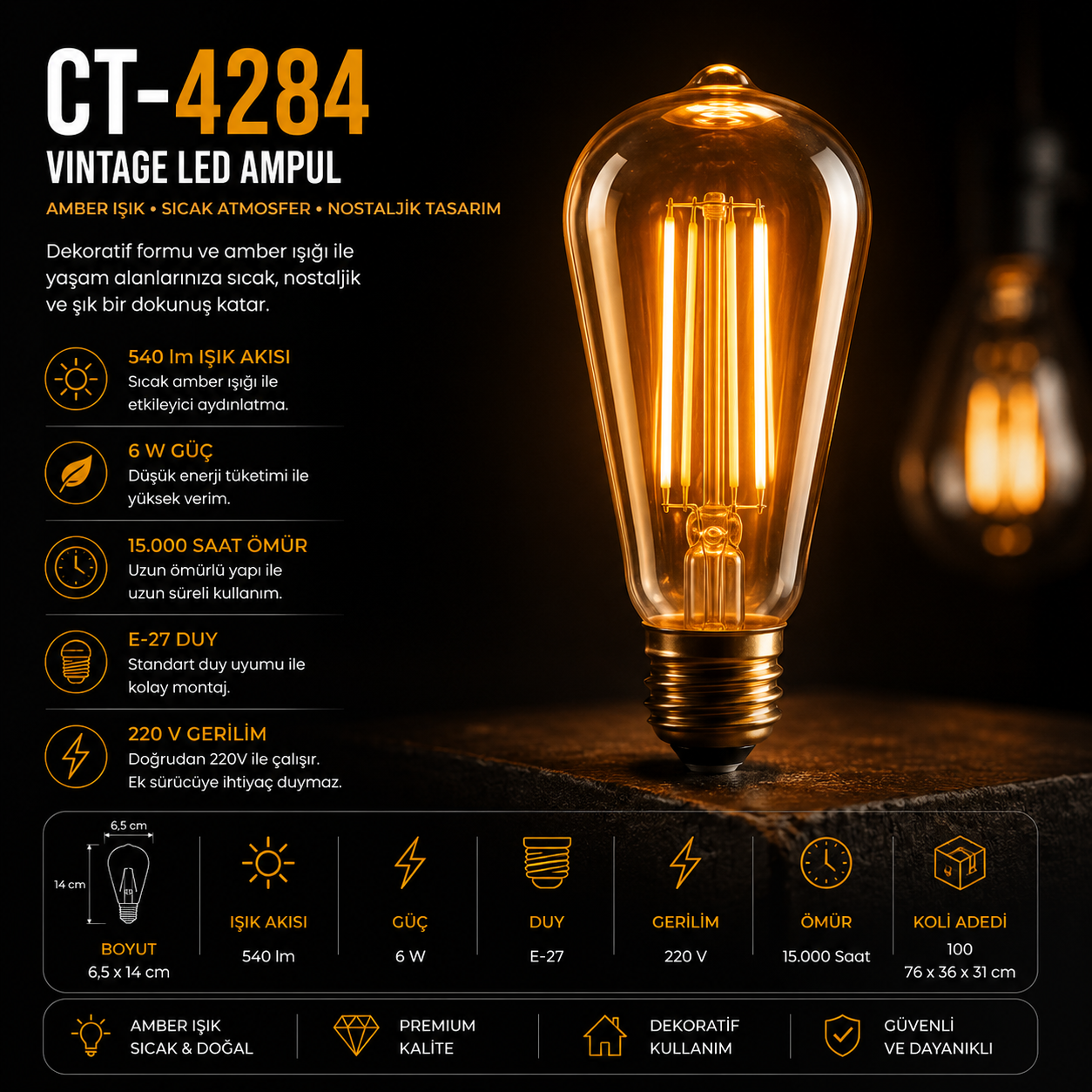 CATA CT-4284 6W Vintage LED Ampul