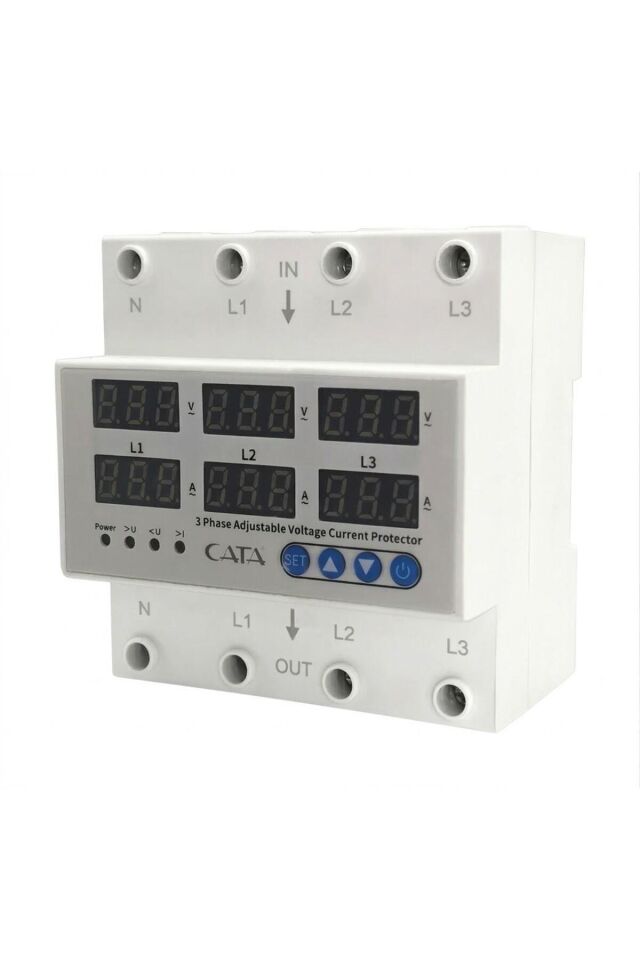 CT-9199 Akıllı Voltaj Akım Koruyucu Trifaze 63 Amper Ray Tipi