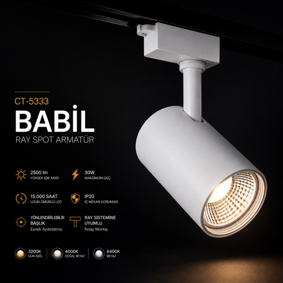 CATA CT-5333 30W Babil Ray Spot Armatür Beyaz Kasa