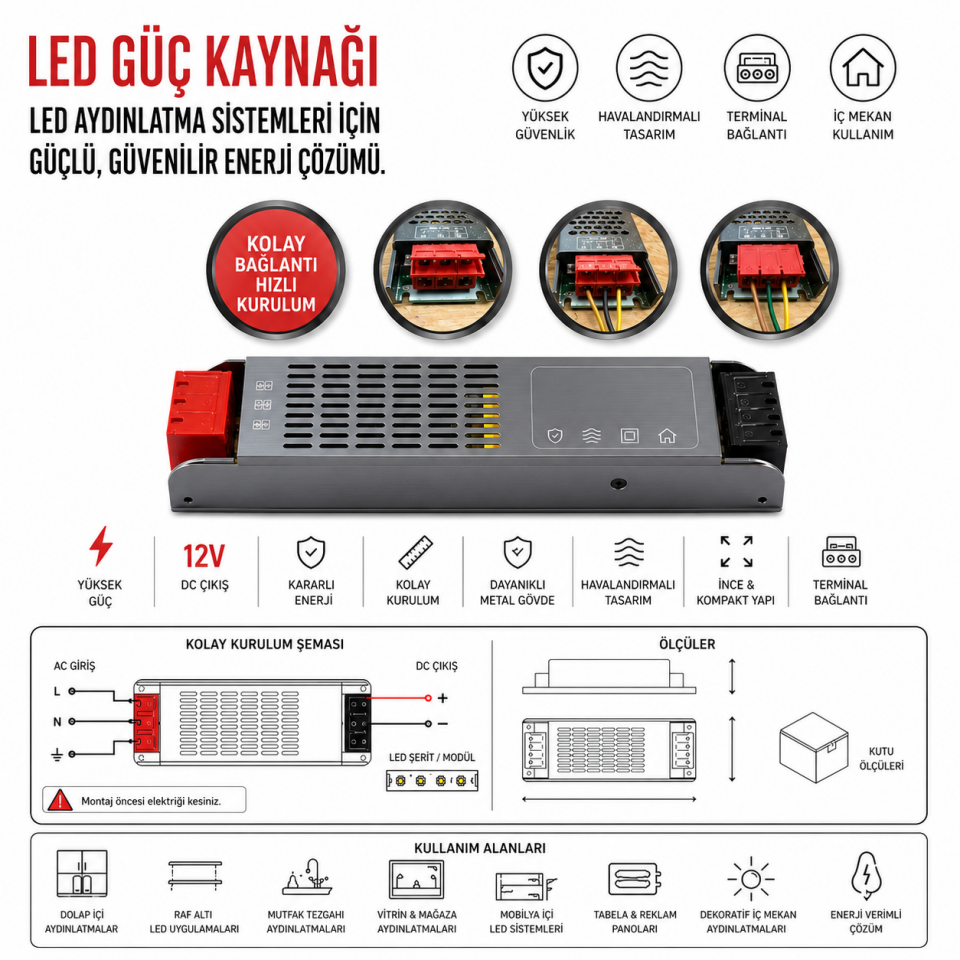 CATA CT-2561 17 Amper LED Trafosu 200W 12V DC (Klemensli)