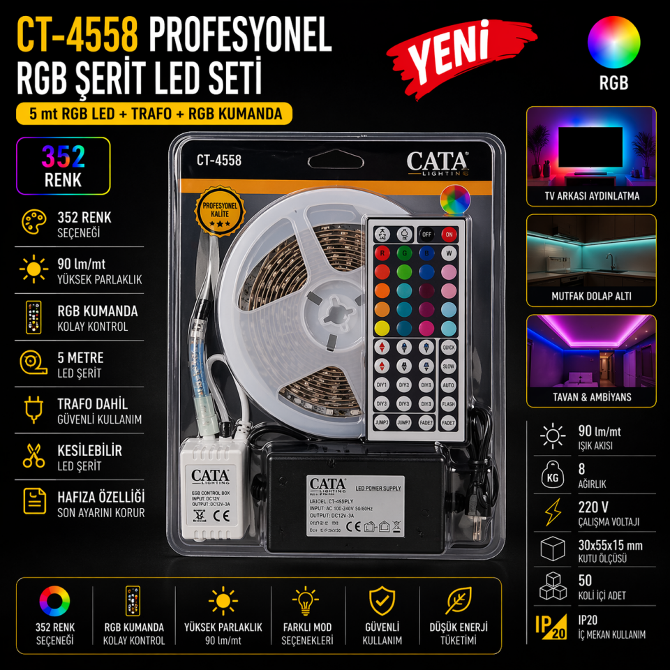 CATA CT-4558 Profesyonel RGB Şerit LED Seti