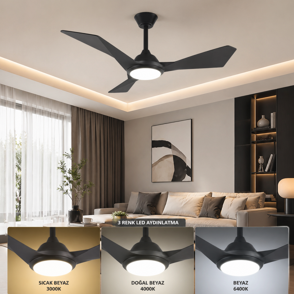 CATA CT-3001 Zürih LED’li Tavan Vantilatörü Siyah